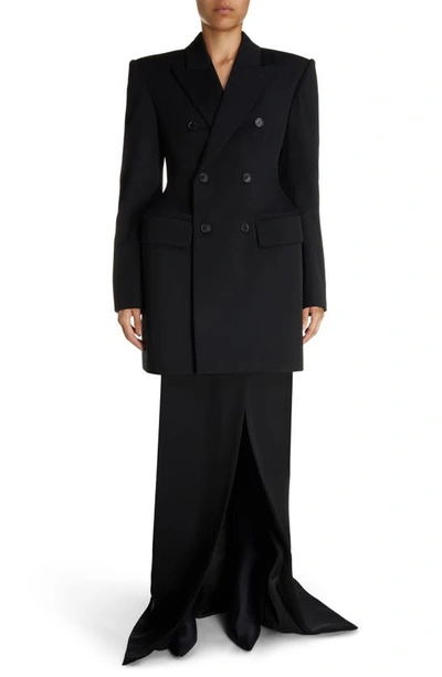 Shop Balenciaga Clinched Hourglass Double Breasted Wool Gabardine Blazer In Black