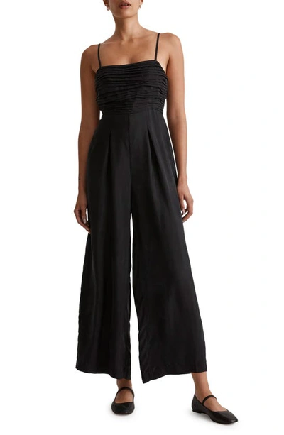 Shop Madewell Ruched Crop Straight Leg Jumpsuit In True Black