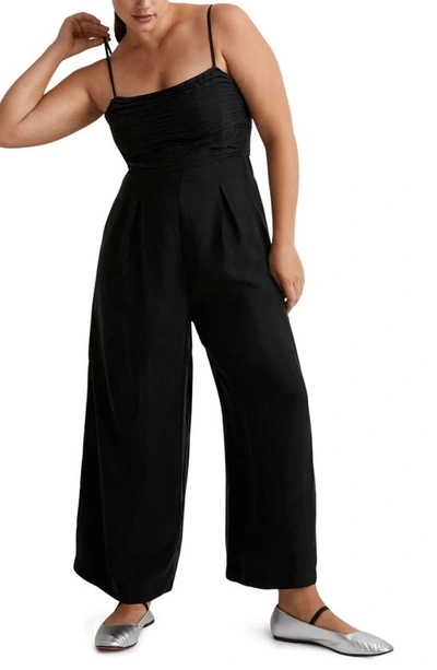 Shop Madewell Ruched Crop Straight Leg Jumpsuit In True Black