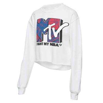 Shop Junk Food White Nba X Mtv I Want My Cropped Fleece Pullover Sweatshirt