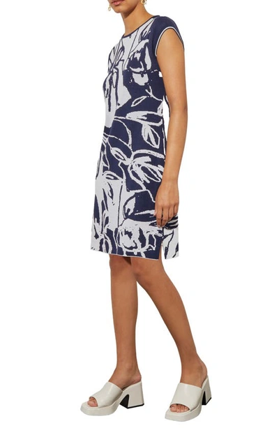 Shop Ming Wang Abstract Floral Knit Dress In Indigo/white