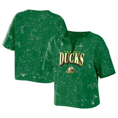 Shop Wear By Erin Andrews Green Oregon Ducks Bleach Wash Splatter Cropped Notch Neck T-shirt