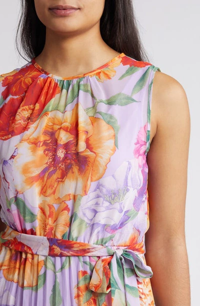 Shop Julia Jordan Floral Pleated Maxi Dress In Lilac Multi