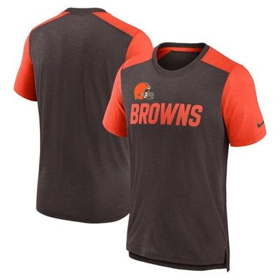 Shop Nike Heathered Brown/heathered Orange Cleveland Browns Color Block Team Name T-shirt