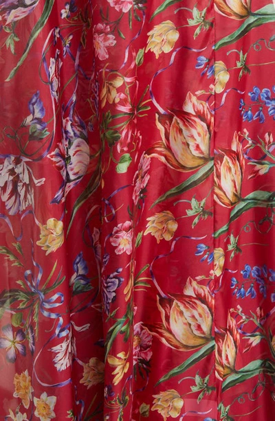 Shop Marchesa Notte Floral Print Cape Gown In Fuchsia