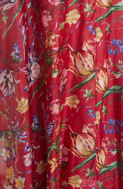 Marchesa Notte Cutout Floral-print Sweetheart Cape Gown In Fuchsia