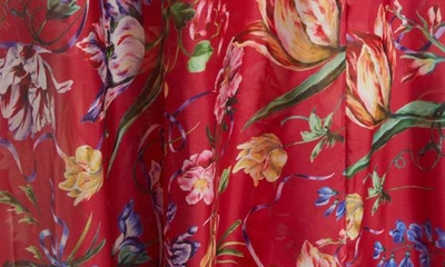 Marchesa Notte Cutout Floral-print Sweetheart Cape Gown In Fuchsia