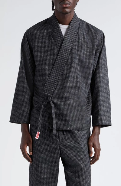 Shop Kenzo Houndstooth Collarless Jacket In 98- Anthracite