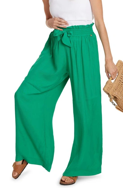 Shop Cache Coeur Sahel Smocked Twill Maternity Pants In Green