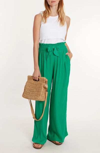 Shop Cache Coeur Sahel Smocked Twill Maternity Pants In Green