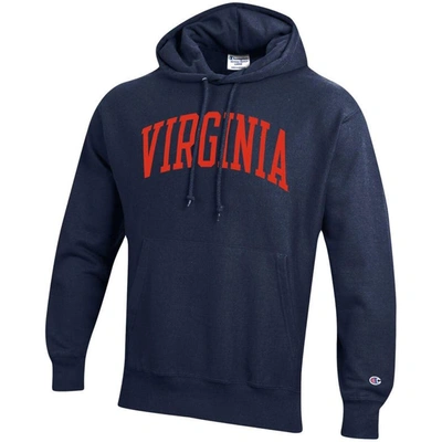 Shop Champion Navy Virginia Cavaliers Team Arch Reverse Weave Pullover Hoodie