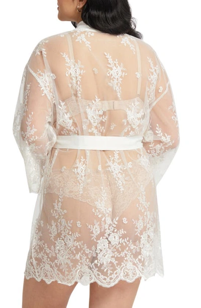 Rya Collection Plus Size Short Embroidered Lace Sheer Robe In Ivory