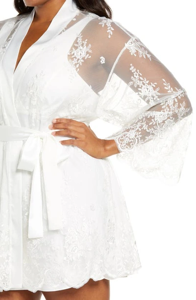 Rya Collection Plus Size Short Embroidered Lace Sheer Robe In Ivory