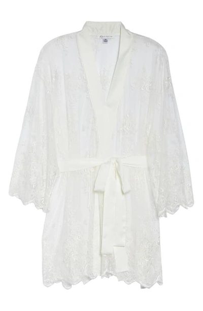 Rya Collection Plus Size Short Embroidered Lace Sheer Robe In Ivory