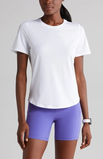 Shop Zella Motivate Perforated Crewneck T-shirt In White
