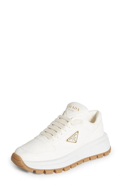 Shop Prada Triangle Logo Lace-up Sneaker In Ivory