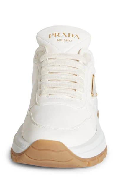 Shop Prada Triangle Logo Lace-up Sneaker In Ivory