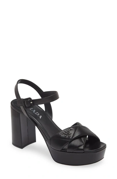 Shop Prada Diagram Platform Sandal In Black