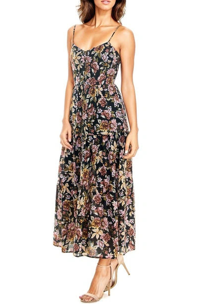 Shop Socialite Floral Tiered Button-up Dress In Blk Multi Floral