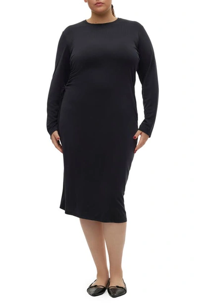 Shop Vero Moda Curve Phine Drawstring Ruched Long Sleeve Dress In Black