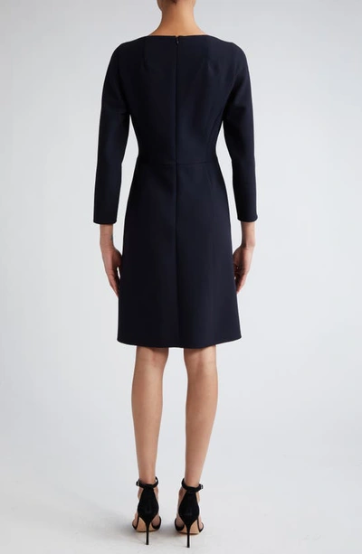 Shop Akris Bateau Neck Stretch Wool Dress In Navy