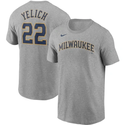 Shop Nike Christian Yelich Gray Milwaukee Brewers Name & Number T-shirt