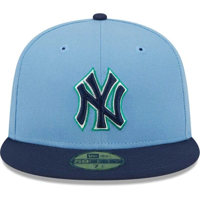 Shop New Era Light Blue/navy New York Yankees Green Undervisor 59fifty Fitted Hat