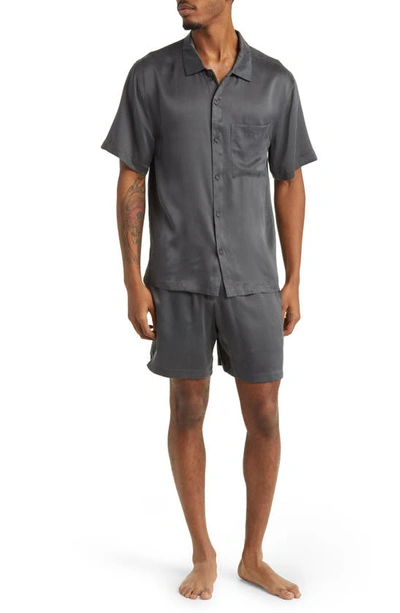 Shop Lunya Washable Silk Button-up Short Pajamas In Meditative Grey