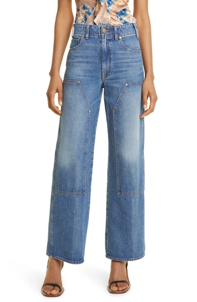 Shop Ulla Johnson The Olympia Wide Leg Carpenter Jeans In Danube Medium Indigo Wash