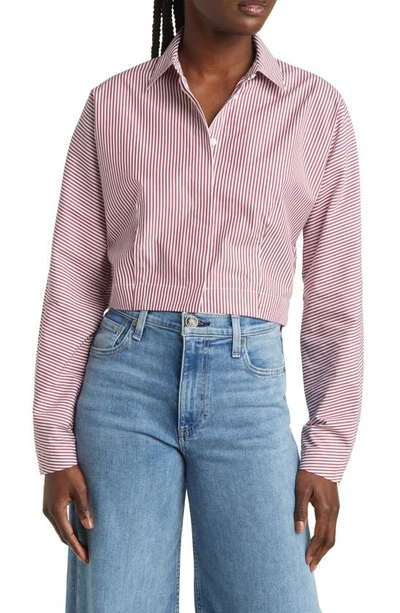 Shop Rag & Bone Morgan Stripe Crop Cotton Shirt In Red Stripe