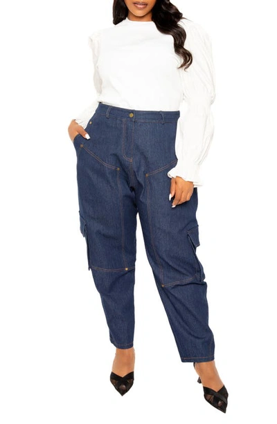 Shop Buxom Couture Straight Leg Carpenter Jeans In Denim Blue