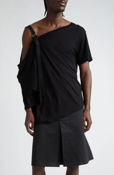 Shop Takahiromiyashita The Soloist Asymmetric One-shoulder Cotton & Silk T-shirt In Black