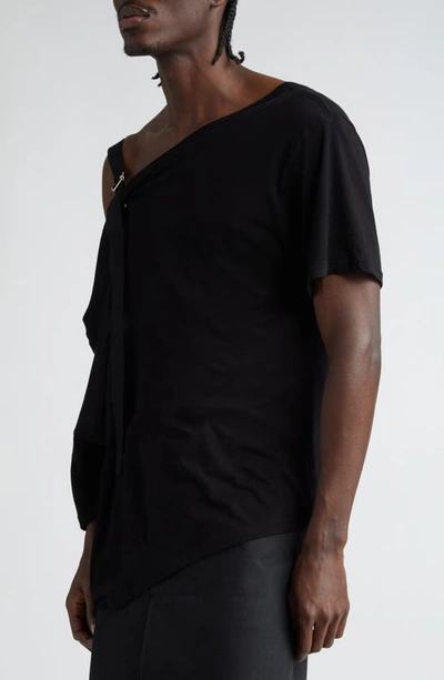 Shop Takahiromiyashita The Soloist Asymmetric One-shoulder Cotton & Silk T-shirt In Black