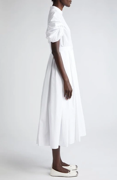 Shop Alexander Mcqueen Knotted Sleeve Cotton Shirtdress In Optical White