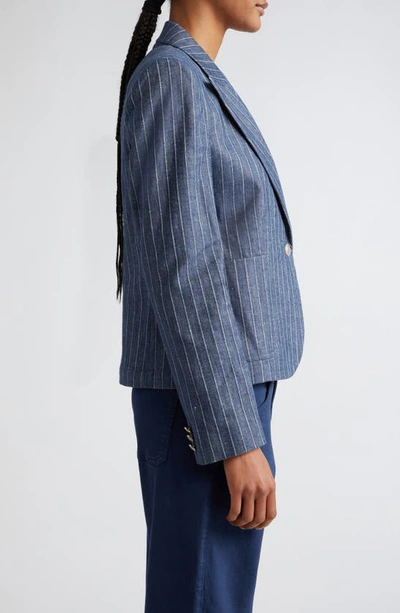 Shop Eleventy Pinstripe Crop Linen & Cotton Blend Blazer In Blue