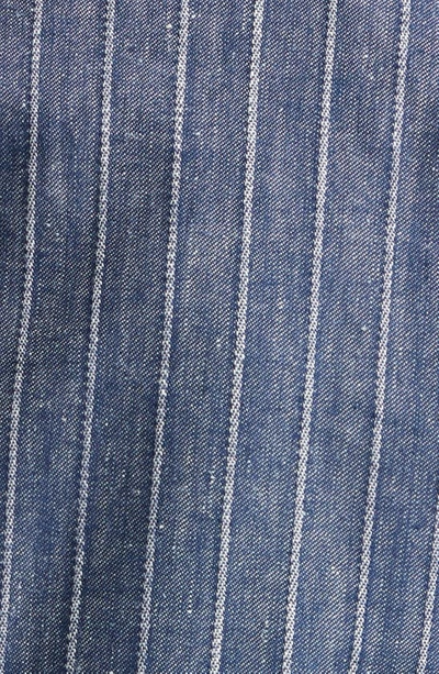 Eleventy Pinstripe Crop Linen & Cotton Blend Blazer In Blue