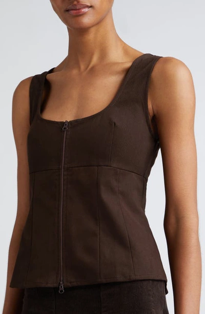 Shop Paloma Wool Taurs Sleeveless Cotton Zip Top In Brown