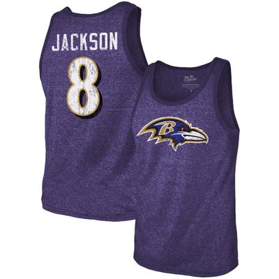 Shop Majestic Threads Lamar Jackson Purple Baltimore Ravens Name & Number Tri-blend Tank Top