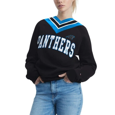 Shop Tommy Hilfiger Black Carolina Panthers Heidi V-neck Pullover Sweatshirt