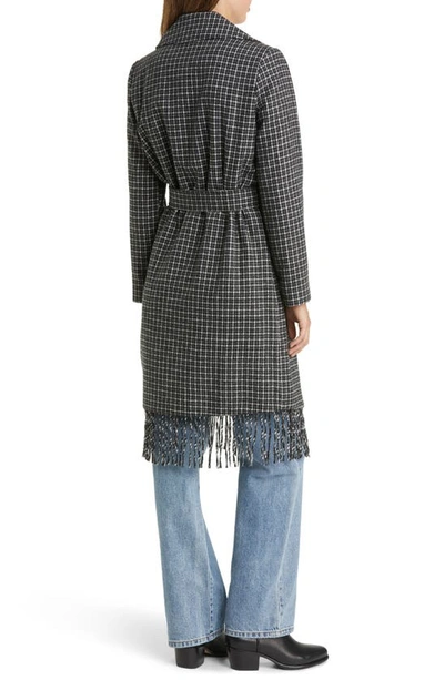 Sam Edelman Fringe Wool-blend Wrap Coat In Black/ White Novelty