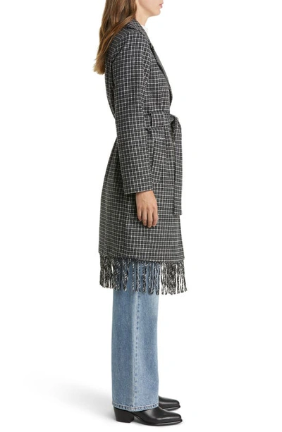 Sam Edelman Fringe Wool-blend Wrap Coat In Black/ White Novelty