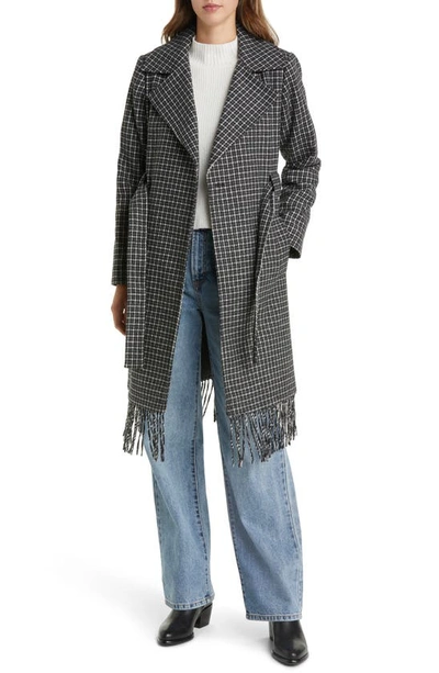 Sam Edelman Fringe Wool-blend Wrap Coat In Black/ White Novelty