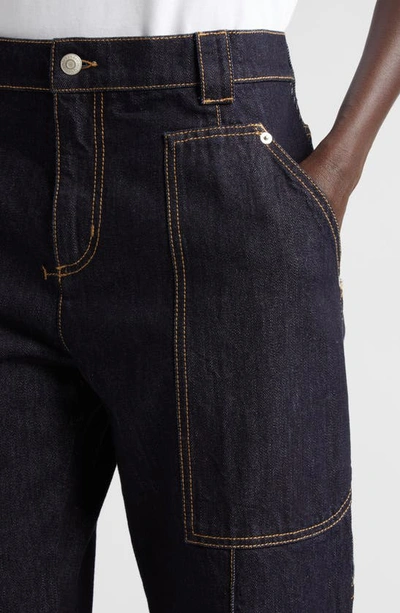 Shop Alexander Mcqueen Topstitch Detail High Waist Straight Leg Jeans In Denim