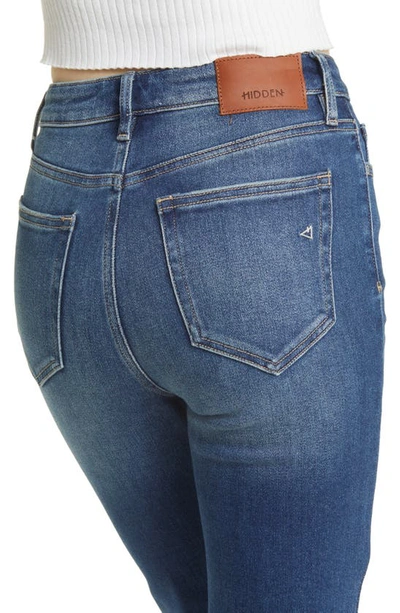 Hidden Jeans Happi Raw Hem High Waist Crop Flare Jeans In Dark Wash