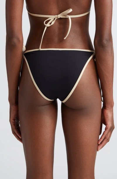 Shop Totême Toteme Stripe Edge Side Tie Bikini Bottoms In Black