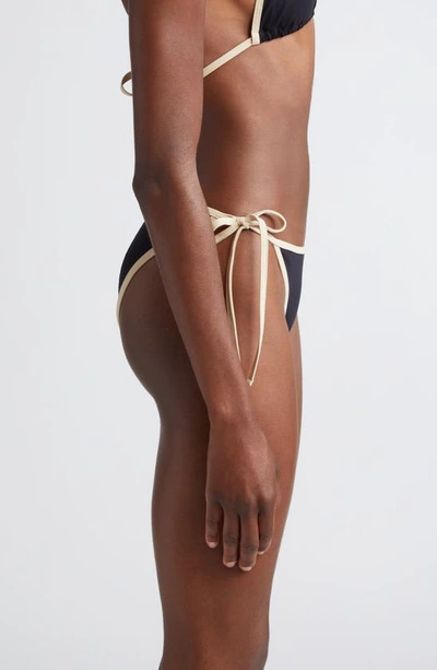 Shop Totême Toteme Stripe Edge Side Tie Bikini Bottoms In Black