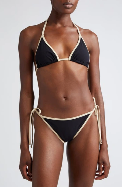 Shop Totême Stripe Edge Side Tie Bikini Bottoms In Black