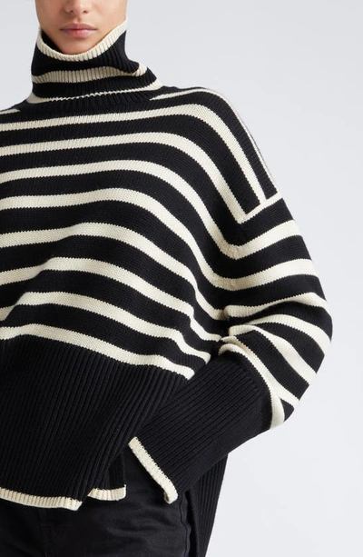 Totême Toteme Striped Wool Cotton Turtleneck In Black Stripe