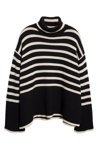 Totême Toteme Striped Wool Cotton Turtleneck In Black Stripe
