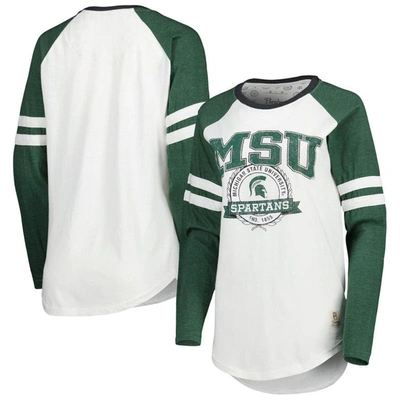 Shop Pressbox White/green Michigan State Spartans Brooking Sleeve Stripe Raglan Long Sleeve T-shirt